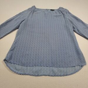 The Limited Blouse Blue White Herringbone 3/4 Sleeve Top Women's Size‎ Small